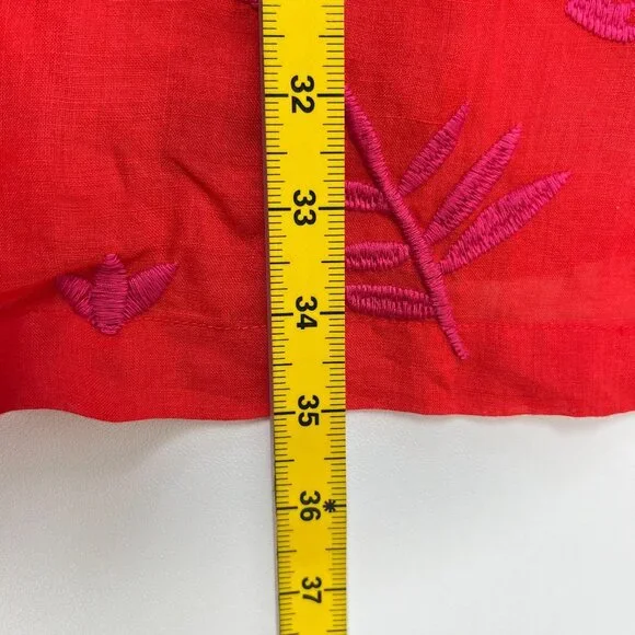 NWOT Johnny Was Ramie Embroidery Ruffles Red Luciana Tie Front Sleeve Dress XL